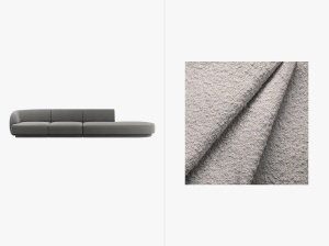 CANAPEA MILEY, CU 4 LOCURI, PE DREAPTA, GRI DESCHIS, CU TAPITERIE DIN TEXTIL BOUCLE BALOO, MICADONI