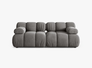 CANAPEA MODULARA BELLIS, CU 2 LOCURI, GRI DESCHIS, CU TAPITERIE DIN CATIFE BLUVEL, MICADONI