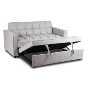 CANAPEA RABATABILA, ARTIM MEBLE, REALIZAT DIN MATERIAL TEXTIL GRI DESCHIS SI METAL, STIL MODERN - Img 2
