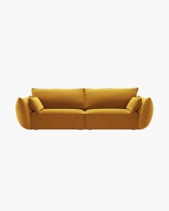 CANAPEA SPATIOASA SI CONFORTABILA KAELLE, CU 3 LOCURI, GALBEN, 208 CM, CU TAPITERIE DIN TEXTIL CATIFEA BLUVEL, MICADONI