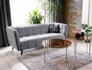 CANAPEA STIL CASTELLO 3, GRI BLUVEL 14/WENGE, TAPITERIE DIN CATIFEA SI PICIOARE DIN LEMN