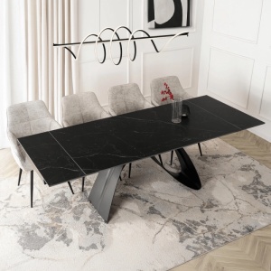 CEL MAI MIC PRET!!!MASA EXTENSIBILA 160-220CM, ARTIM MEBLE, REALIZATA DIN METAL SI CERAMICA, CULOARE MARMURA NEAGRA/NEGRU, STIL MODERN - Img 3