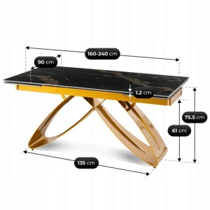 CEL MAI MIC PRET!!!MASA EXTENSIBILA 160-240CM, ARTIM MEBLE, REALIZATA DIN METAL SI CERAMICA, CULOARE MARMURA NEAGRA/AURIU, STIL MODERN - Img 9