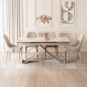 CEL MAI MIC PRET!!!MASA EXTENSIBILA 160-240CM, ARTIM MEBLE, REALIZATA DIN METAL SI CERAMICA, CULOARE MARMURA ALBA/CREM, STIL MODERN - Img 4