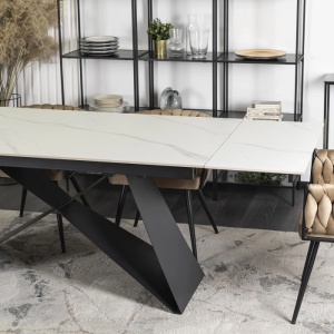 CEL MAI MIC PRET!!!MASA EXTENSIBILA 160-240CM, ARTIM MEBLE, REALIZATA DIN METAL SI CERAMICA, CULOARE MARMURA ALBA/NEGRU, STIL MODERN - Img 5