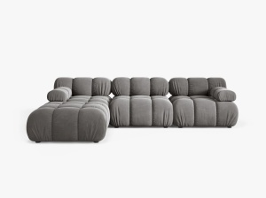 COLTAR BELLIS, CU 4 LOCURI, GRI DESCHIS, CU TAPITERIE DIN CATIFEA BLUVEL, MICADONI