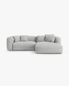 COLTAR CU 2 LOCURI, MARTINA, PE DREAPTA, 280 CM, ARGINTIU, TAPITAT CU TAPITERIE DIN TEXTIL BOUCLE MONET, MICADONI