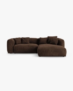 COLTAR CU 2 LOCURI, MARTINA, PE DREAPTA, 280 CM, CIOCOLATIU, TAPITAT CU TAPITERIE DIN TEXTIL CATIFEA VOGUE, MICADONI