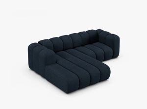 COLTAR CU 3 LOCURI LUPIN 230, PE STANGA, ALBASTRU INCHIS, CU TAPITERIE DIN TEXTIL BOUCLE BALOO, MICADONI - Img 3