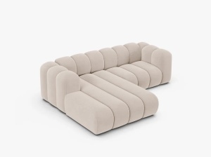COLTAR CU 3 LOCURI LUPIN 230, PE STANGA, BEJ DESCHIS, CU TAPITERIE DIN CATIFEA VENUS, MICADONI - Img 3
