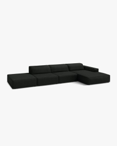 COLTAR CU 5 LOCURI JODIE, PE DREAPTA, 341X162 CM, NEGRU, TAPITAT CU TAPITERIE DIN TEXTIL BOUCLE BALOO, MICADONI - Img 2