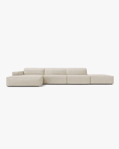 COLTAR CU 5 LOCURI JODIE, PE STANGA, 341X162 CM, BEJ, TAPITAT CU TAPITERIE DIN TEXTIL BOUCLE BALOO, MICADONI