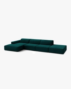 COLTAR CU 5 LOCURI JODIE, PE STANGA, 341X162 CM, PETROL INTENS, TAPITAT CU TAPITERIE DIN TEXTIL CATIFEA VENUS, MICADONI - Img 2