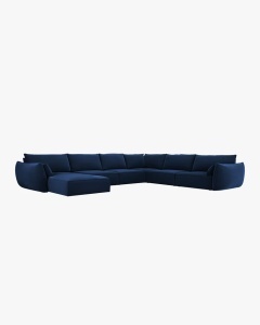 COLTAR CU 8 LOCURI, KAELLE, PE DREAPTA, 384 CM, ALBASTRU ROYAL, TAPITAT CU TAPITERIE DIN TEXTIL CATIFEA BLUVEL, MICADONI - Img 2