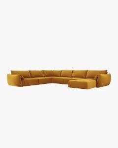 COLTAR CU 8 LOCURI, KAELLE, PE STANGA, 384 CM, GALBEN, TAPITAT CU TAPITERIE DIN TEXTIL CATIFEA BLUVEL, MICADONI - Img 2