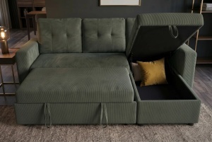 COLTAR CU SPATIU DE DEPOZITARE, APARTMENT 205CM, 3 LOCURI, REALIZAT DIN MATERIAL CATIFEA RAIAT, DE CULOARE VERDE, ARTIM GROUP - Img 2