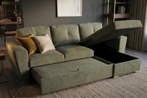 COLTAR CU SPATIU DE DEPOZITARE, APARTMENT 245CM, 3 LOCURI, REALIZAT DIN MATERIAL TEXTIL, DE CULOARE VERDE, ARTIM GROUP - Img 7