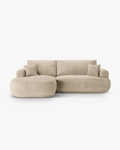 COLTAR EXTENSIBIL ELLA, PE STANGA, BEJ DESCHIS, 271X174 CM, TAPITAT CU TAPITERIE DIN TEXTIL CATIFEA VOGUE, MICADONI