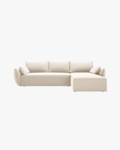 COLTAR EXTENSIBIL KAELLE, 252 CM, PE DREAPTA, BEJ DESCHIS, CU TAPITERIE DIN TEXTIL CATIFEA BLUVEL, MICADONI