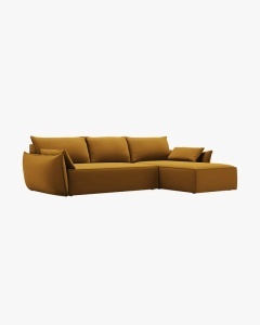 COLTAR EXTENSIBIL KAELLE, 252 CM, PE STANGA, GALBEN, CU TAPITERIE DIN TEXTIL CATIFEA BLUVEL, MICADONI - Img 3