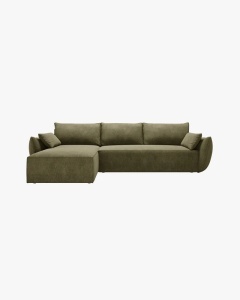 COLTAR EXTENSIBIL KAELLE, 252 CM, PE STANGA, VERDE, CU TAPITERIE DIN TEXTIL CHENILLE OVER THE HORIZON, MICADONI