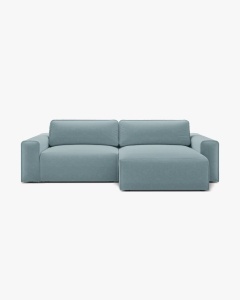 COLTAR EXTENSIBIL VICTOR, PE DREAPTA, ALBASTRU DESCHIS, 246X148 CM, TAPITAT CU TAPITERIE DIN TEXTIL STRUCTURAT MOLYBDENE, MICADONI