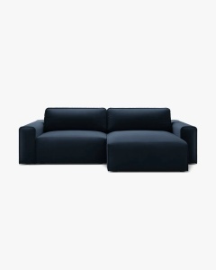 COLTAR EXTENSIBIL VICTOR, PE DREAPTA, ALBASTRU INCHIS, 246X148 CM, TAPITAT CU TAPITERIE DIN TEXTIL CATIFEA PARIS, MICADONI