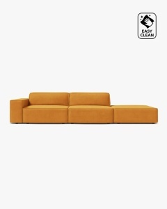 COLTAR JODIE, 262X99 CM, PE DREAPTA, CU 3 LOCURI, GALBEN, TAPITAT CU TAPITERIE DIN TEXTIL CATIFEA VENUS, MICADONI