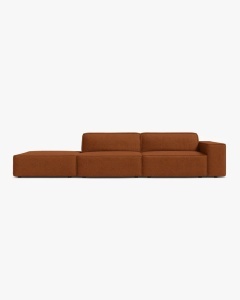 COLTAR JODIE, 262X99 CM, PE STANGA, CU 3 LOCURI, CARAMIZIU, TAPITAT CU TAPITERIE DIN TEXTIL BOUCLE BALOO, MICADONI