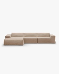 COLTAR JODIE, PE STANGA, 284X162 CM, NISIPIU, TAPITAT CU TAPITERIE DIN TEXTIL STRUCTURAT LINS, MICADONI