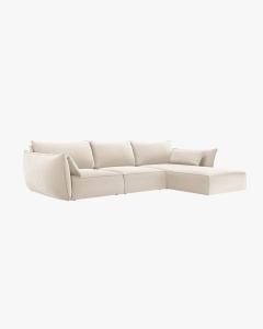 COLTAR KAELLE, 308 CM, CU 4 LOCURI, PE DREAPTA, BEJ DESCHIS, CU TAPITERIE DIN TEXTIL CATIFEA BLUVEL, MICADONI - Img 2
