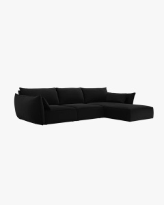 COLTAR KAELLE, 308 CM, CU 4 LOCURI, PE DREAPTA, NEGRU, CU TAPITERIE DIN TEXTIL CATIFEA BLUVEL, MICADONI - Img 2