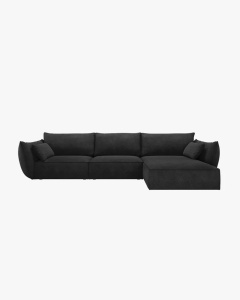 COLTAR KAELLE, 308 CM, CU 4 LOCURI, PE DREAPTA, NEGRU, CU TAPITERIE DIN TEXTIL CHENILLE OVER THE HORIZON, MICADONI