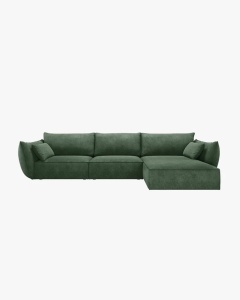 COLTAR KAELLE, 308 CM, CU 4 LOCURI, PE DREAPTA, VERDE SMARALD, CU TAPITERIE DIN TEXTIL CHENILLE OVER THE HORIZON, MICADONI