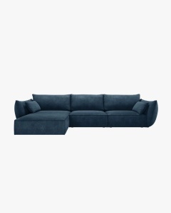 COLTAR KAELLE, 308 CM, CU 4 LOCURI, PE STANGA, ALBASTRU ROYAL, CU TAPITERIE DIN TEXTIL CHENILLE OVER THE HORIZON, MICADONI