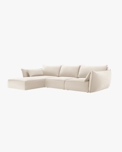 COLTAR KAELLE, 308 CM, CU 4 LOCURI, PE STANGA, BEJ DESCHIS, CU TAPITERIE DIN TEXTIL CATIFEA BLUVEL, MICADONI - Img 2