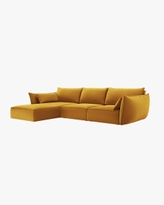 COLTAR KAELLE, 308 CM, CU 4 LOCURI, PE STANGA, GALBEN, CU TAPITERIE DIN TEXTIL CATIFEA BLUVEL, MICADONI - Img 2