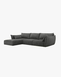 COLTAR KAELLE, 308 CM, CU 4 LOCURI, PE STANGA, GRI INCHIS, CU TAPITERIE DIN TEXTIL CHENILLE OVER THE HORIZON, MICADONI - Img 2