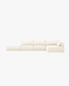 COLTAR KAELLE, 364 CM, CU 5 LOCURI, PE DREAPTA, BEJ DESCHIS, CU TAPITERIE DIN TEXTIL CHENILLE OVER THE HORIZON, MICADONI