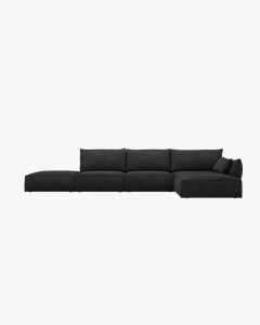 COLTAR KAELLE, 364 CM, CU 5 LOCURI, PE DREAPTA, NEGRU, CU TAPITERIE DIN TEXTIL CHENILLE OVER THE HORIZON, MICADONI