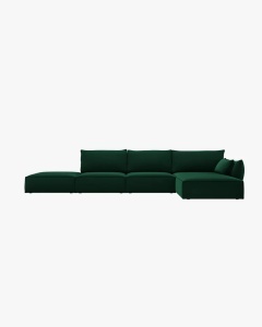 COLTAR KAELLE, 364 CM, CU 5 LOCURI, PE DREAPTA, VERDE SMARALD, CU TAPITERIE DIN TEXTIL CATIFEA BLUVEL, MICADONI