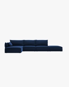 COLTAR KAELLE, 364 CM, CU 5 LOCURI, PE STANGA, ALBASTRU ROYAL, CU TAPITERIE DIN TEXTIL CATIFEA BLUVEL, MICADONI