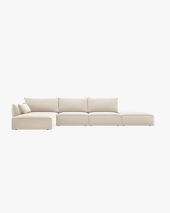 COLTAR KAELLE, 364 CM, CU 5 LOCURI, PE STANGA, BEJ DESCHIS, CU TAPITERIE DIN TEXTIL CATIFEA BLUVEL, MICADONI
