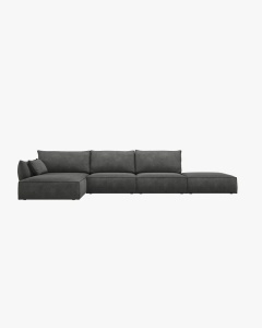 COLTAR KAELLE, 364 CM, CU 5 LOCURI, PE STANGA, GRI INCHIS, CU TAPITERIE DIN TEXTIL CHENILLE OVER THE HORIZON, MICADONI