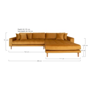 COLTAR LIDO CU 4 PERINI 290CM, DIN LEMN SI TEXTIL- CATIFEA, CULOARE GALBEN MUSTAR, DREAPTA, HOUSE NORDIC - Img 4