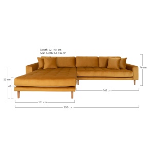 COLTAR LIDO CU 4 PERINI 290CM, DIN LEMN SI TEXTIL- CATIFEA, STANGA, CULOARE GALBEN MUSTAR, HOUSE NORDIC - Img 4