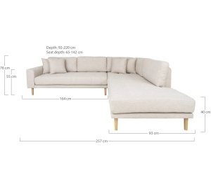COLTAR LIDO IN FORMA DE L, DREAPTA, CU 4 PERINI 370CM, DIN LEMN SI TEXTIL, CULOARE BEJ, HOUSE NORDIC - Img 3