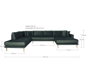 COLTAR LIDO IN FORMA DE U, CU 4 PERINI 370CM, DIN LEMN SI TEXTIL CATIFEA, CULOARE VERDE, HOUSE NORDIC - Img 2