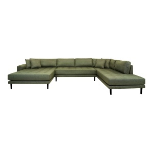 COLTAR LIDO IN FORMA DE U, CU 4 PERINI 370CM, DIN LEMN SI TEXTIL, CULOARE VERDE OLIVE, HOUSE NORDIC