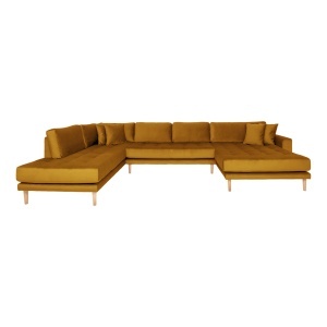 COLTAR LIDO IN FORMA DE U, CU 4 PERINI 370CM, DIN LEMN SI TEXTIL, CULOARE GALBEN MUSTAR, HOUSE NORDIC